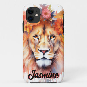 Lion Pastel Flowers Safari Waterverf Savannah Cat Case-Mate iPhone Case
