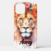 Lion Pastel Flowers Safari Waterverf Savannah Cat Case-Mate iPhone Case (Achterkant)