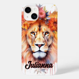 Lion Pastel Flowers Safari Waterverf Savannah Cat Case-Mate iPhone 14 Hoesje