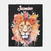 Lion Pastel Flowers Safari Waterverf Savannah Cat Fleece Deken (Voorkant)
