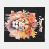 Lion Pastel Flowers Safari Waterverf Savannah Cat Fleece Deken (Voorkant (Horizontaal))