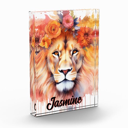 Lion Pastel Flowers Safari Waterverf Savannah Cat Fotoblokken (Links)