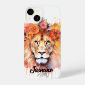 Lion Pastel Flowers Safari Waterverf Savannah Cat iPhone Hoesje (Achterkant)