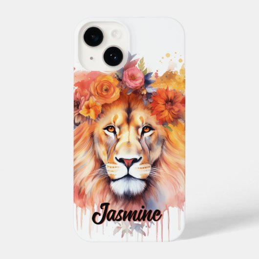 Lion Pastel Flowers Safari Waterverf Savannah Cat iPhone Hoesje (Achterkant)