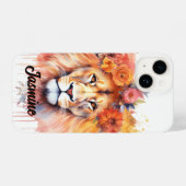 Lion Pastel Flowers Safari Waterverf Savannah Cat iPhone Hoesje (Achterkant horizontaal)