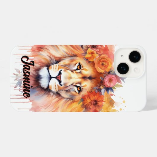 Lion Pastel Flowers Safari Waterverf Savannah Cat iPhone Hoesje (Achterkant horizontaal)