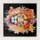 Lion Pastel Flowers Safari Waterverf Savannah Cat Legpuzzel (Horizontaal)