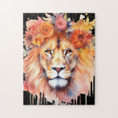 Lion Pastel Flowers Safari Waterverf Savannah Cat Legpuzzel (Verticaal)