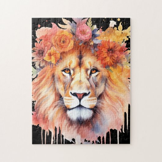 Lion Pastel Flowers Safari Waterverf Savannah Cat Legpuzzel (Verticaal)