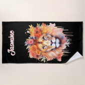 Lion Pastel Flowers Safari Waterverf Savannah Cat Strandlaken (Voorkant)