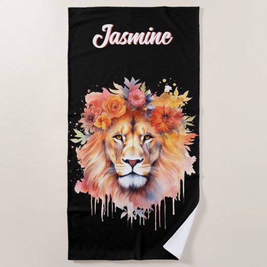 Lion Pastel Flowers Safari Waterverf Savannah Cat Strandlaken (Voorkant)