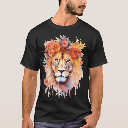 Lion Pastel Flowers Safari Waterverf Savannah Cat T-shirt (Voorkant)
