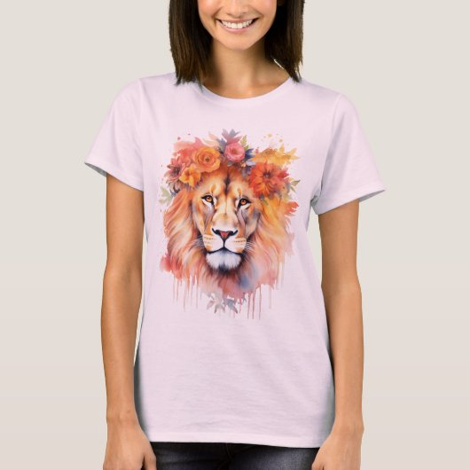 Lion Pastel Flowers Safari Waterverf Savannah Cat T-shirt (Voorkant)