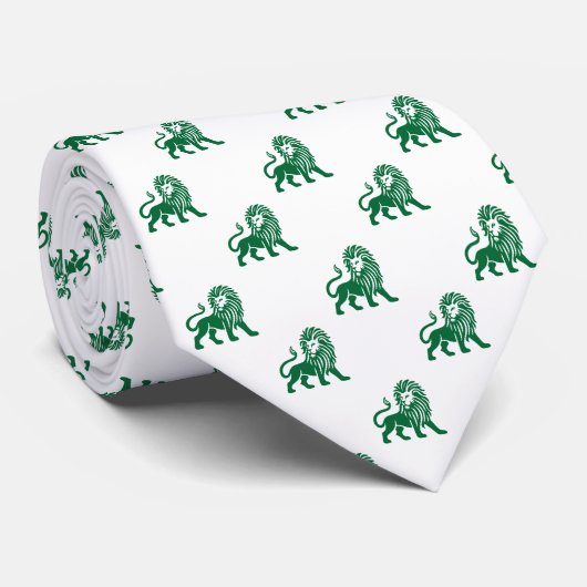Lion Pattern - Bos Groen op Wit Stropdas (Opgerold)