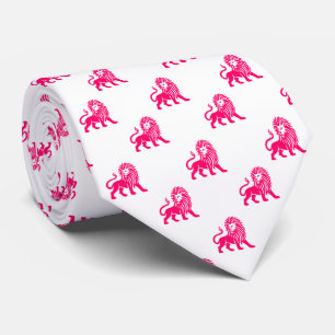Lion Pattern - Neon Rood op Wit Stropdas