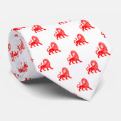 Lion Pattern - Rood op Wit Stropdas (Opgerold)