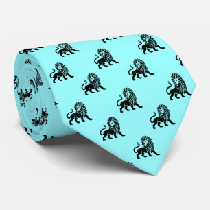 Lion Pattern - Zwart op Ice Blue Stropdas