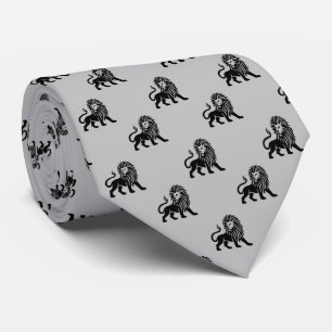 Lion Pattern - Zwart op Lichtgrijs Stropdas