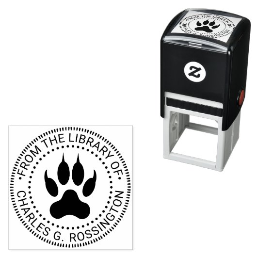 Lion Paw Print Library Boeknaam Zelfinktende Stempel (In situ)