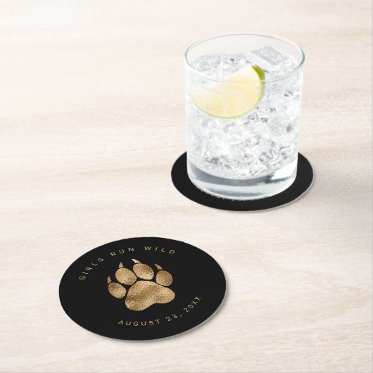 Lion Pawprint Girls Run Wild Black Gold ID1148 Ronde Kartonnen Onderzetter (Insitu)