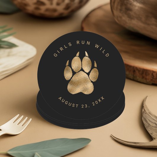 Lion Pawprint Girls Run Wild Black Gold ID1148 Ronde Kartonnen Onderzetter