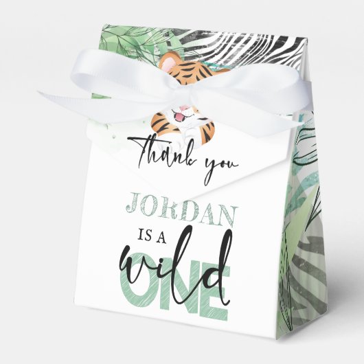 Lion Personalized Wild First Birthday Favor Box Bedankdoosjes (Voorkant Zijde)