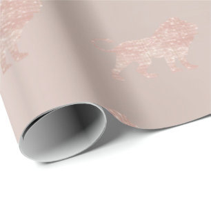 Lion Pink Rose Roos Gold Metallic Sparkly VIP Cadeaupapier