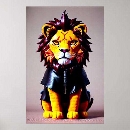 Lion plush speelgoed in zwarte doeken | AI Art. Poster (Voorkant)