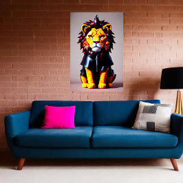 Lion plush speelgoed in zwarte doeken | AI Art. Poster