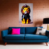 Lion plush speelgoed in zwarte doeken | AI Art. Poster