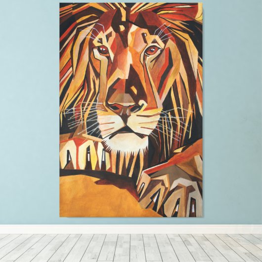 Lion-portret in Geometrische kunststijl Canvas Afdruk (Insitu (Houten vloer))