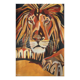 Lion-portret in Geometrische kunststijl Foto Afdruk