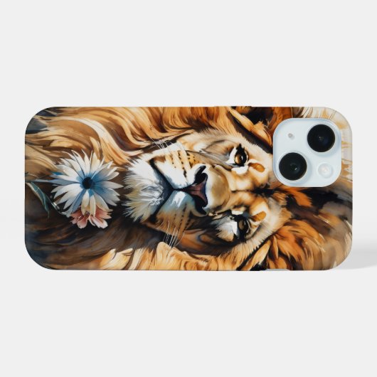 Lion portret iPhone 15 case (Achterkant horizontaal)