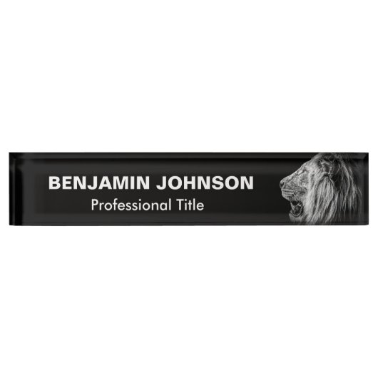 Lion Portret op zwart Naambordje (Voorkant)