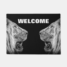 Lion-portretten op Black Welcome Deurmat