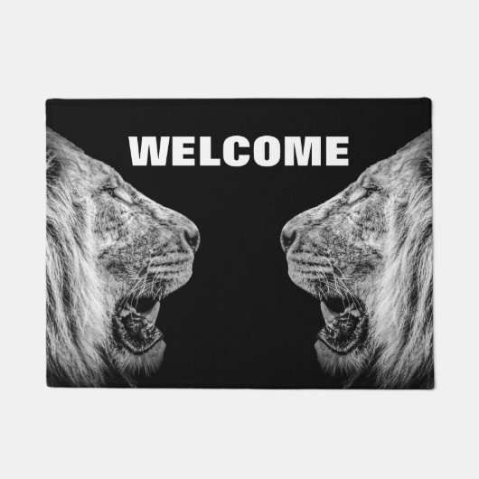 Lion-portretten op Black Welcome Deurmat (Voorkant)
