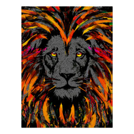 Lion Poster Glossy - Oranje donkere ion illustrati