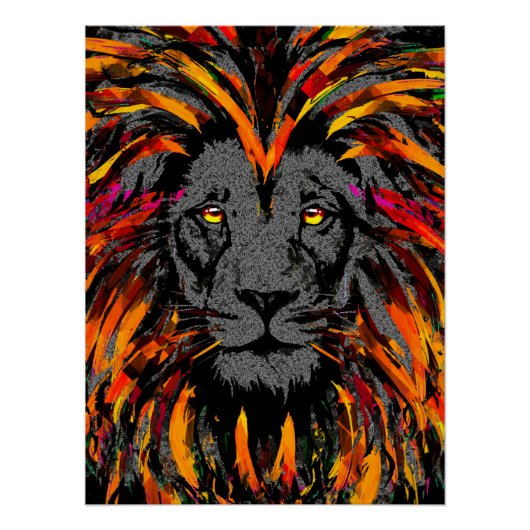 Lion Poster Glossy - Oranje donkere ion illustrati (Voorkant)