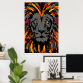 Lion Poster | Illustratie Oranje donkere leeuw (Thuiskantoor)