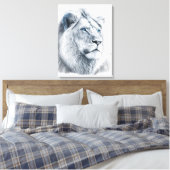 Lion - Potlood Drawing Canvas Afdruk (Insitu (Slaapkamer))