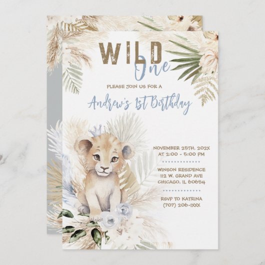 Lion Prince 1e Verjaardag Sjabloon Kaart (Voorkant / Achterkant)