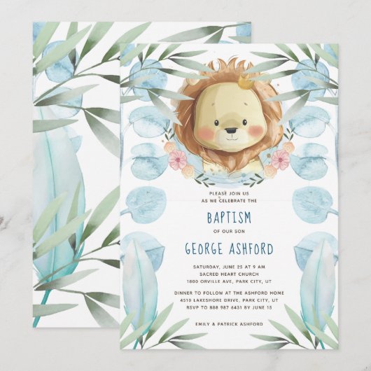 Lion Prince Baby Boy Doop Uitnodiging (Voorkant / Achterkant)