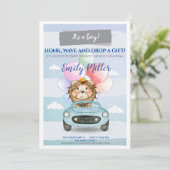 Lion prince drive van baby shower nodigjongen kaart (Staand voorkant)