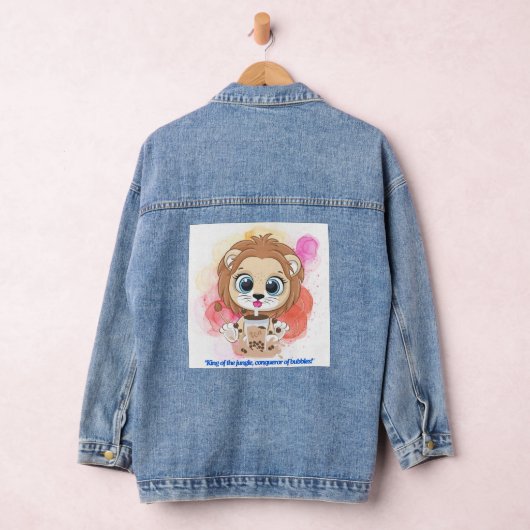 Lion quote cartoon drink bobba tea denim jacket (Hangar)