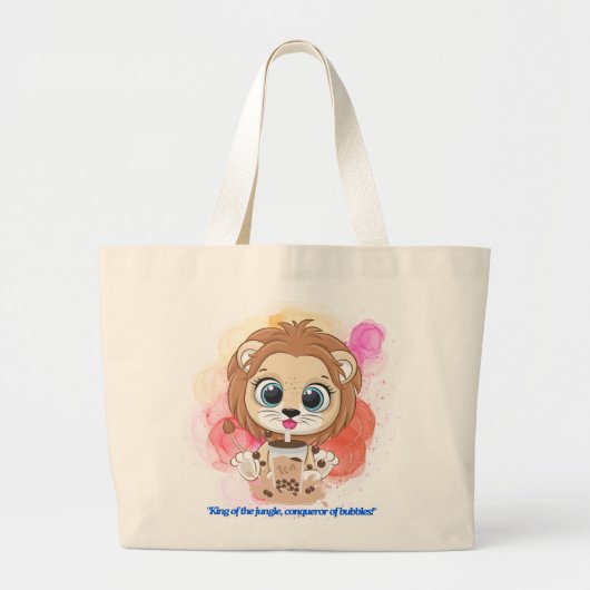 Lion quote cartoon drink bobba tea grote tote bag (Voorkant)