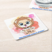 Lion quote cartoon drink bobba tea. kartonnen onderzetters (Schuin)