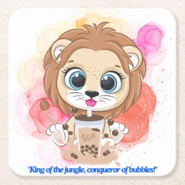Lion quote cartoon drink bobba tea. kartonnen onderzetters