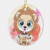Lion quote cartoon drink bobba tea. keramisch ornament (Links)