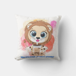 Lion quote cartoon drink bobba tea. kussen