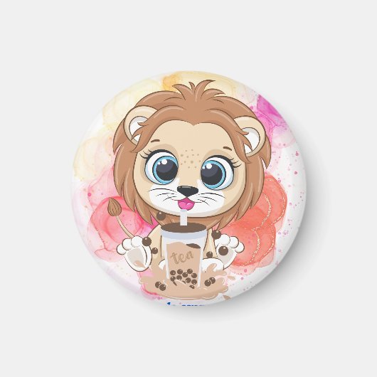 Lion quote cartoon drink bobba tea. magneet (Voorkant)